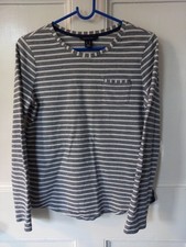 Ladies Landsend Long Sleeve T. 100% COTTON. Grey Texture Stripe. XS. Preowned VG