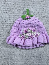 Hand  Heart Knit Crocheted Infant Pink Flower Baby Hat 100 Cotton