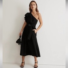 Madewell NWT Ruffled One Shoulder Midi Dress Size 0 in Black