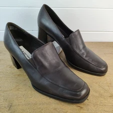 Y2K 90s Croft & Barrow Women's 10 M Brown Leather Sharona Chunky Heel Loafer 