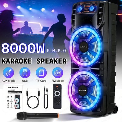 8000W Dual 12'' Bluetooth Speaker Sub woofer Heavy Bass Sound System Party & Mic