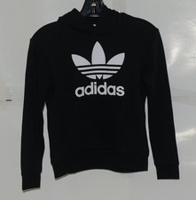 Adidas Trefoil Hoodie Pullover Black White Logo Small Youth Pocketed