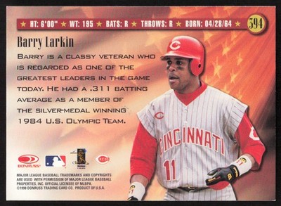 1998 Donruss Barry Larkin Spirit of the Game Card #394