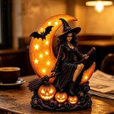Halloween Witch Statue Night Light Desktop Ornament Creative Table Centerpiece