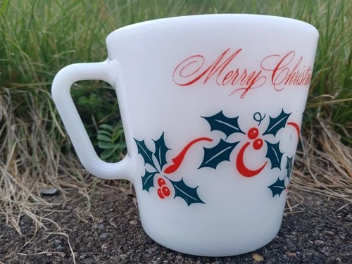 Merry Christmas & Happy New Year  Holly & Ribbons  Vintage PYREX Rare HTF Mug