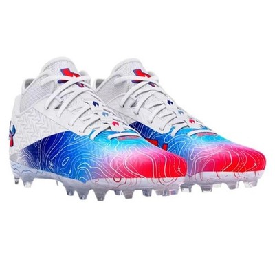 New Under Armour UA Spotlight Clone 4 MC Texas Football Cleats - Red/White/Blue