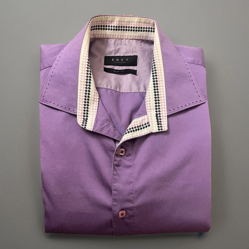 Herren Lila Knopfleiste mit quadratischen Knöpfen 3XL Baumwollsatin gewebt Neid Designer - Bild 1 von 4