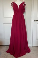 Burgundy Bridesmaid Dress Size 14 Flutter Sleeves Ruched Bodice Boning Support