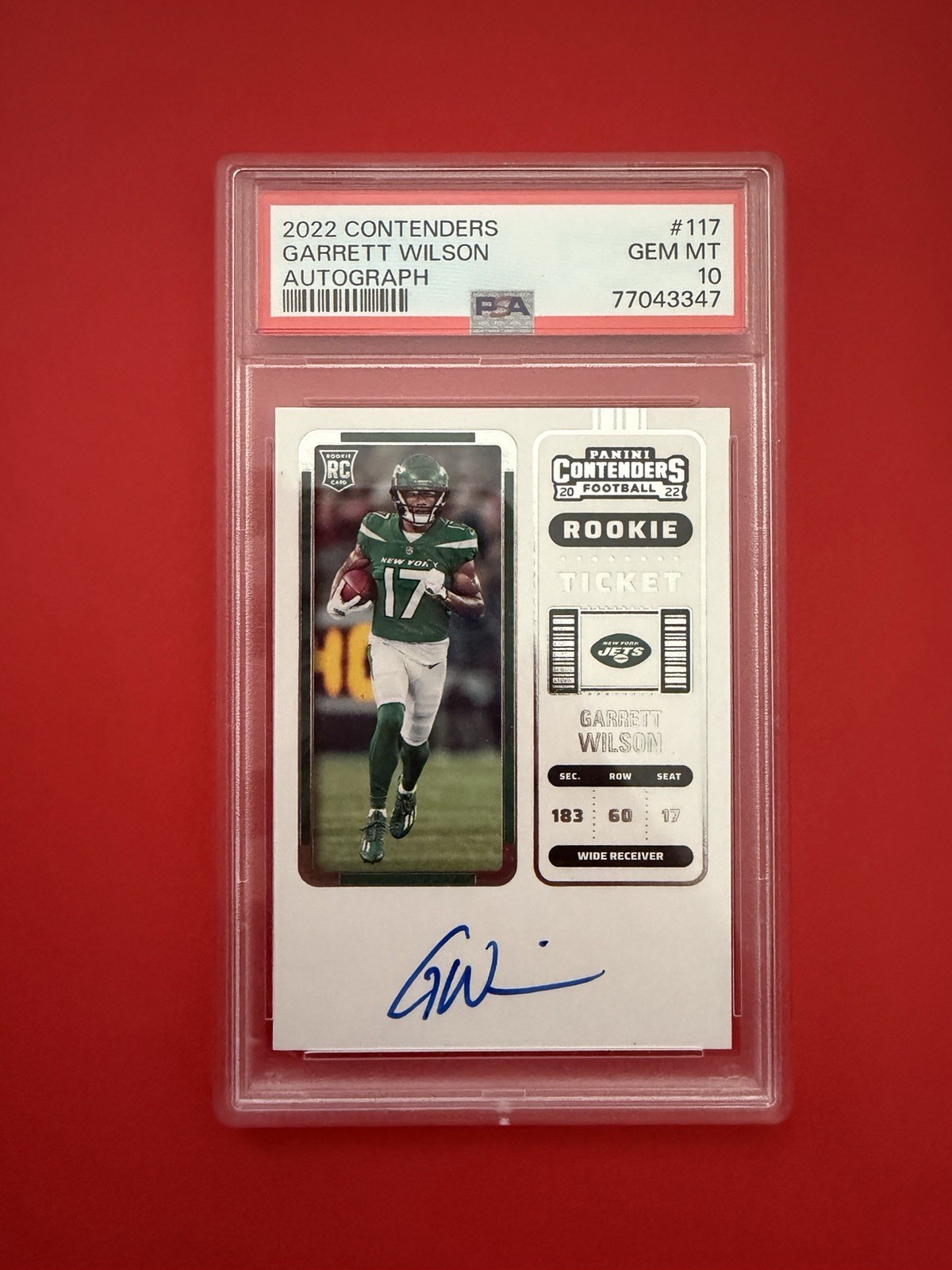 2022 Panini Contenders Rookie Ticket Garrett Wilson #117 Auto Rookie PSA 10