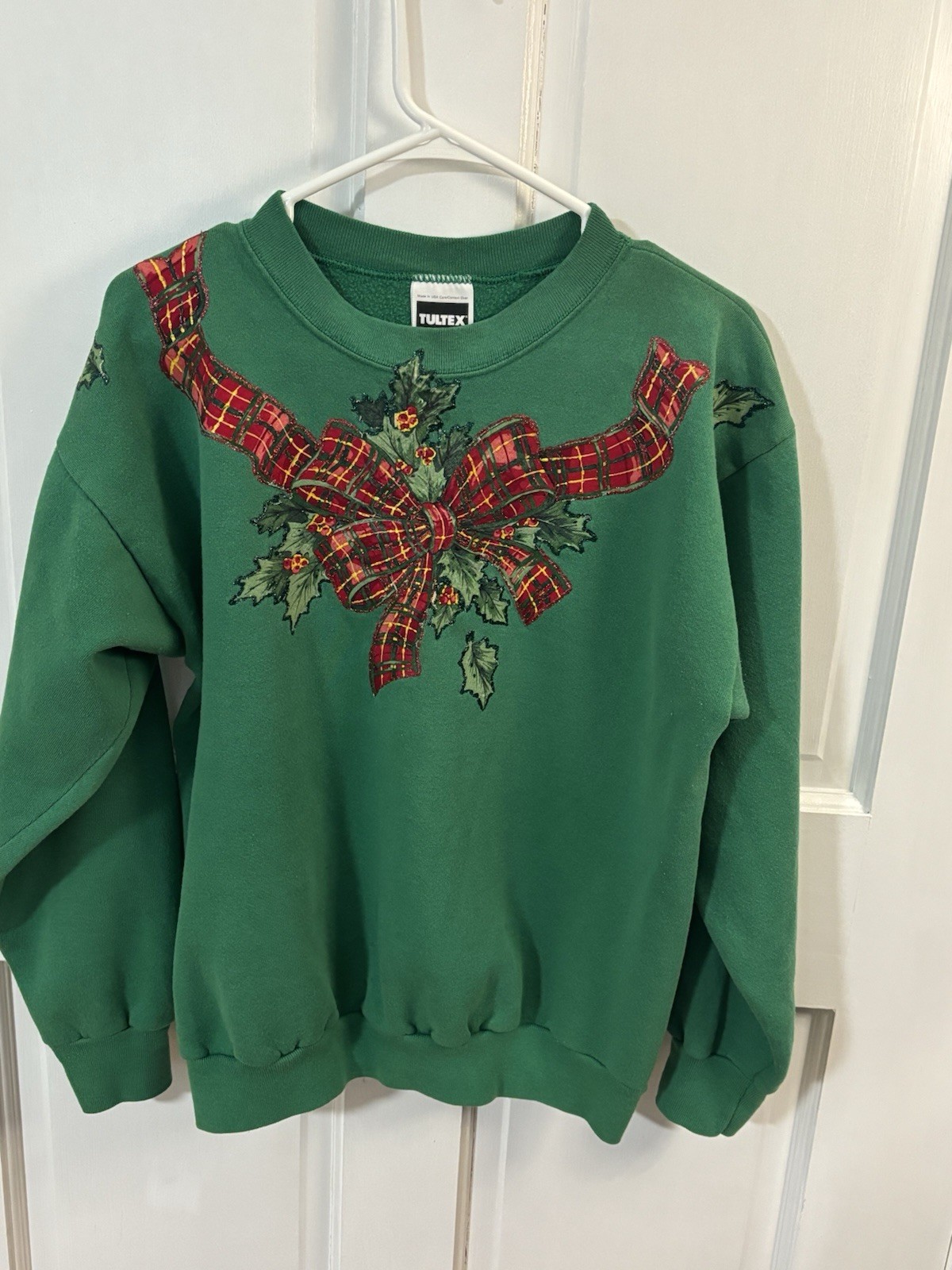 Vintage 90s Tultex Holly Ribbon Christmas Sweater *flaw Size XL Women’s