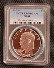 :1976-S $1 EISENHOWER SILVER NEAR PERFECT PCGS PR-69-DCAM HIGHEST GRADES