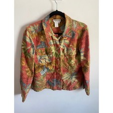 Coldwater Creek Womens PM Petite Floral Tropical Cotton Button Front Jacket USA