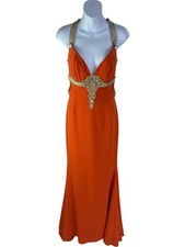 Mark Melia Orange Maxi Dress Beaded Embellishments Party Size 4-6