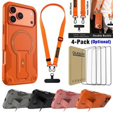 For iPhone 17/17 Pro Max/Air/Pro Case Kickstand Magnetic Cover W/Tempered Glass