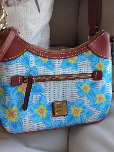 Dooney & Bourke Small Hobo Zip Handbag Blue Plumeria BPLUM1956 1STN $258 - Picture 9 of 10