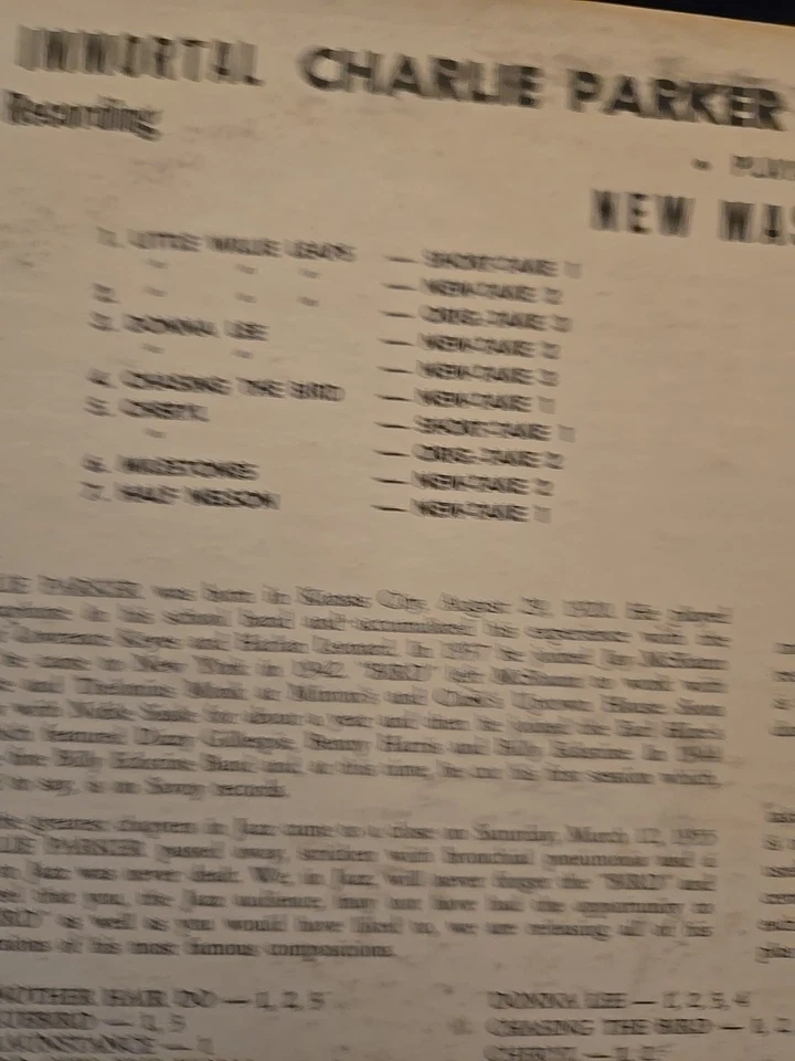 CHARLIE PARKER ~ The Immortal Savoy CLASSIC 1950s LP MG 12001 ~ JAZZ ~ RED CROSS - Image 4 of 4