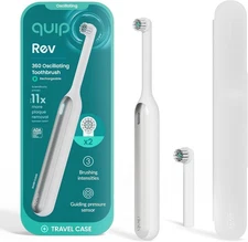 Quip Rev 360 Oscillating Rechargeable Electric Toothbrush, Silver Cloud, NEW