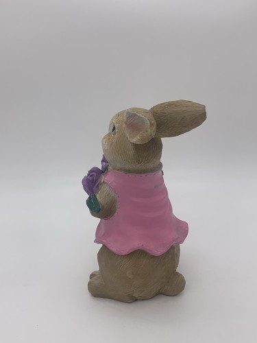 Glitzernder rosa Osterhase 8 Zoll Statue mit Blumenstrauß lila Blumen - Bild 7 von 9