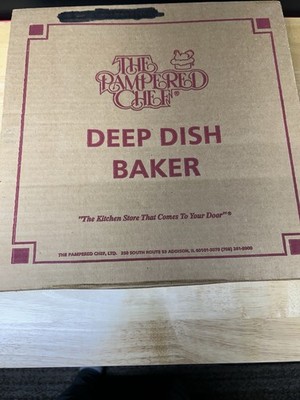 Pampered Chef Deep Dish Round Baker W/ Scraper Cleaner & Instructions-NIB