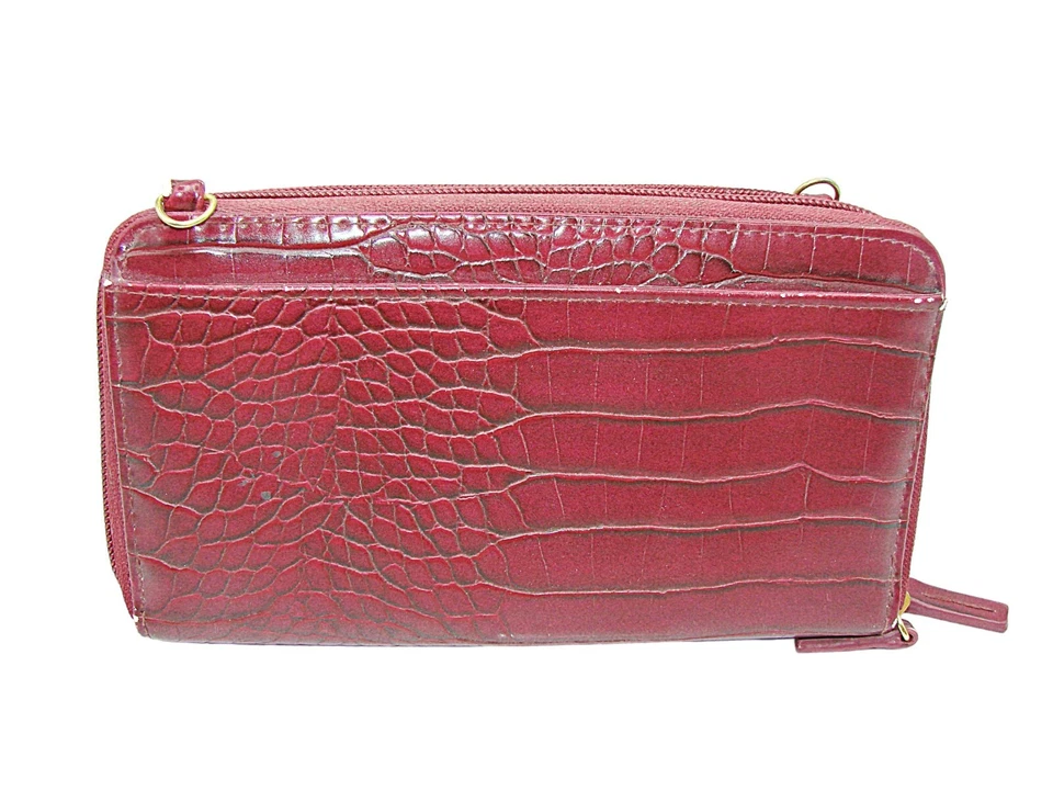 Carteira Buxton Borgonha Compartimentos com Zíper Duplo Design Croc Bolsa Slots para Cartão de Identidade - Imagem 2 de 4