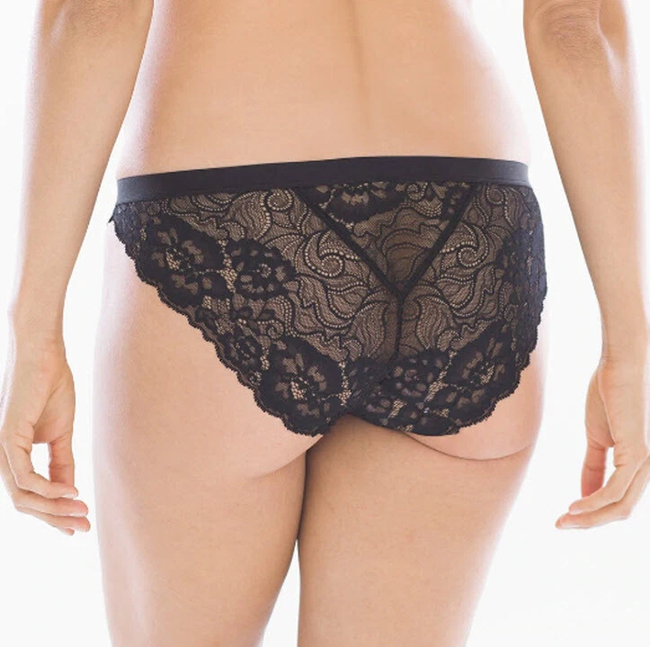 SOMA ~ BLACK FLORAL ~ LIMITED EDITION SATIN & LACE BIKINI PANTIES ~ SIZE LARGE - Image 3 of 4