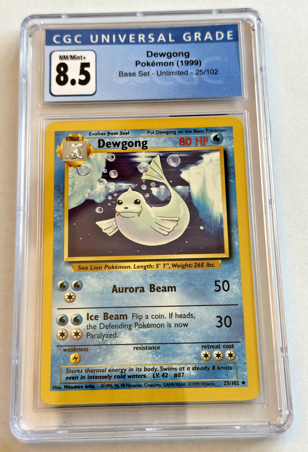 DEWGONG -  BASE SET-  CGC 8.5 NEAR MINT -  1999 Vintage Pokemon - 25/102
