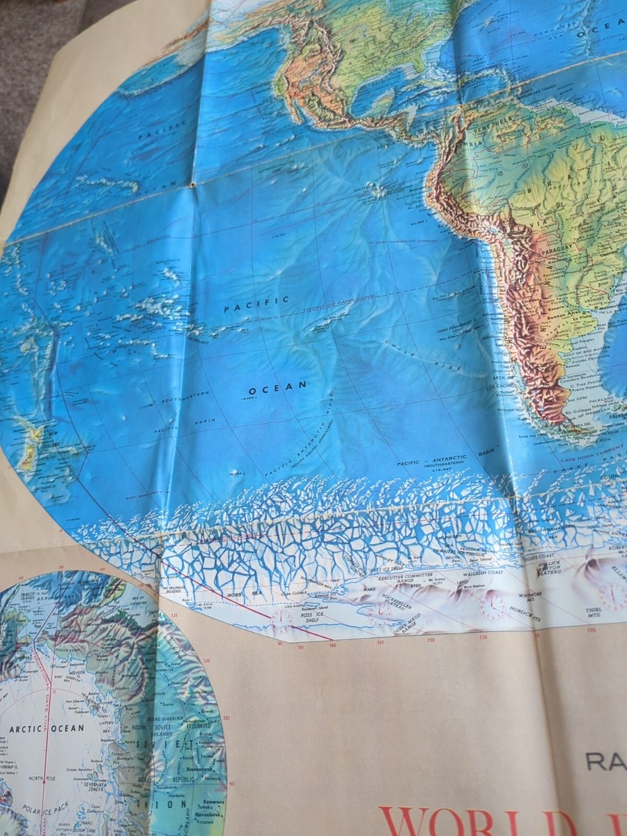 World Portrait Map Rand McNally Vintage Map Folded 5 X 3 Feet Some