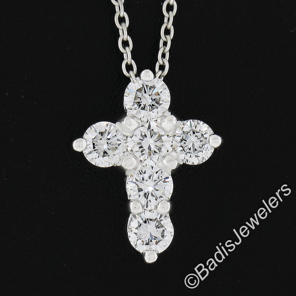 Nuevo Colgante Cruz Diamante Brillante Redondo Punta Compartida Platino 1.53ctw con Cadena Foto 3 de 4