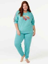 Joyspun Women's French Terry Pajama Set 2-Piece-Teal-3X 22W/24W -NWT
