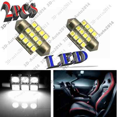 2pcs Xenon White 3528 LED Lights 27mm /28mm 12 SMD Dome Map Light DE3021, DE3022