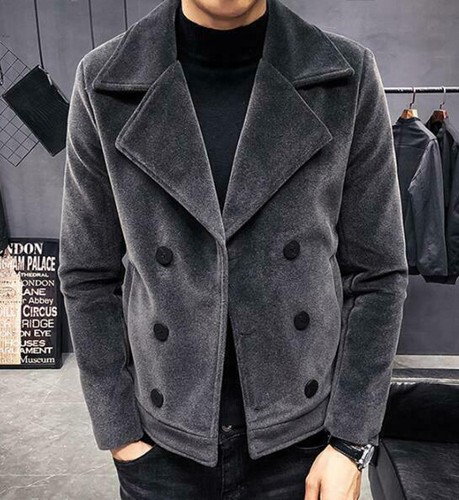 Men Trench Coat Short Coat Wool Blend 