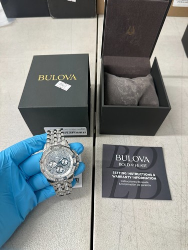 Bulova Men's Crystal Quartz Day / Date Silver Steel 42 MM 96C134 - USED GOOD