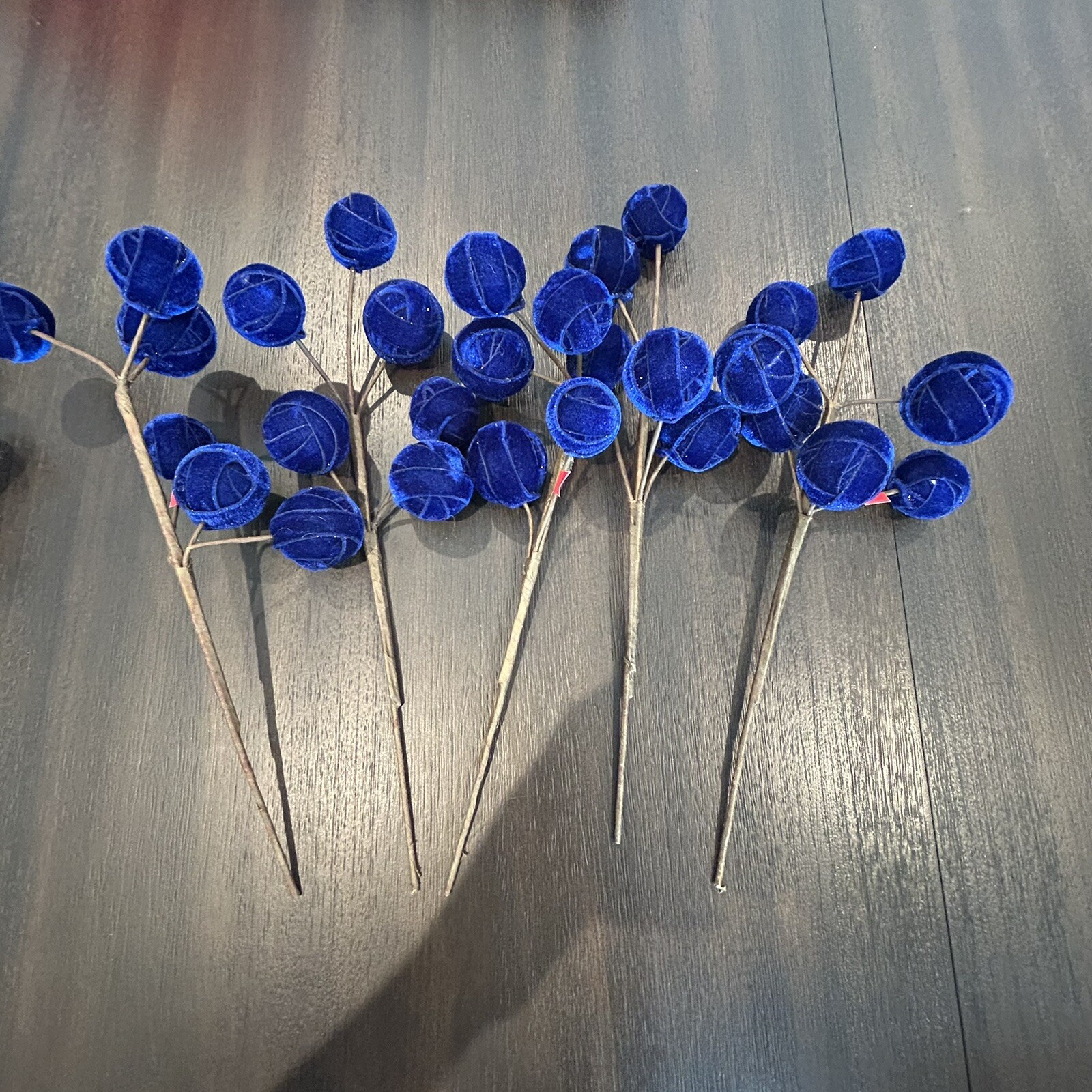 11 Blue Gray Decorative Round Felt Velvet Picks Floral Crafts Christmas Lot