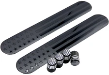 2x ALUMINUM American Flag Sticker Decal Emblem (6" x 1" ) PLUS Tire Valve Caps