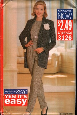3126 Vintage Butterick Sewing Pattern Misses 1990s Jacket Top Pants Loose Fit M