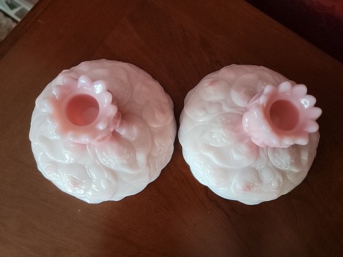 Gorgeous Fenton CANDLE HOLDERS Rosalene Pink WATER LILY - Beautiful set!!! - Picture 2 of 10