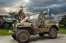 WW2 Picture Photo woman in military uniform with a jeep 6310