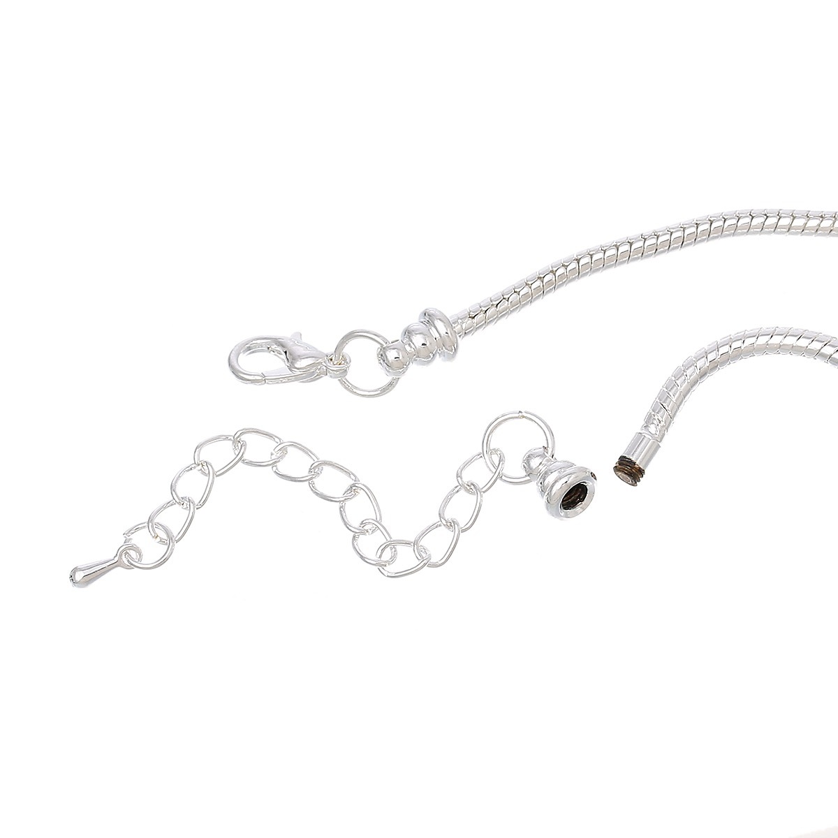 Bracelet Chaîne Serpent 21cm + 5cm - Métal Argenté, Compatible Mousqueton, Neuf