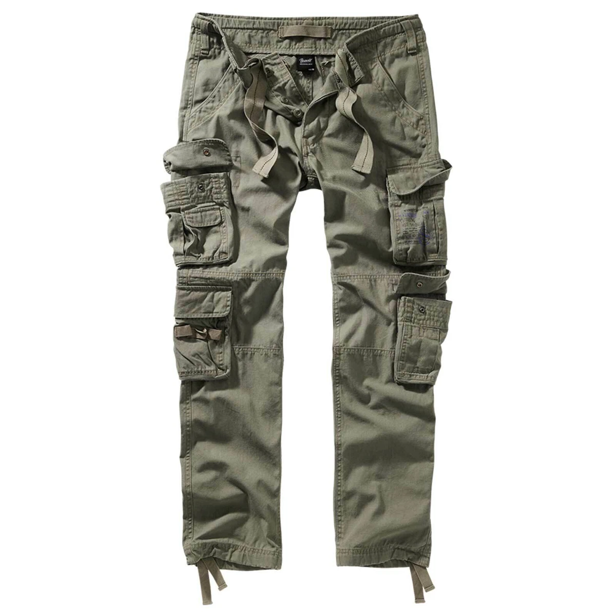 Brandit Pure Slim Fit Trousers Olive Green Men's Cotton Canvas Army Cargo Pants