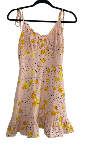 Nasty Gal Petite Floral Spotty Print Tie Mini Dress Pale Pink Size 10 NEW - Picture 4 of 9