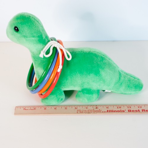 Eden Green Dino Ring Toss Game Toy Plush Stuffed Vtg Korea 8.5" Tall 12.5" Long - Picture 8 of 9
