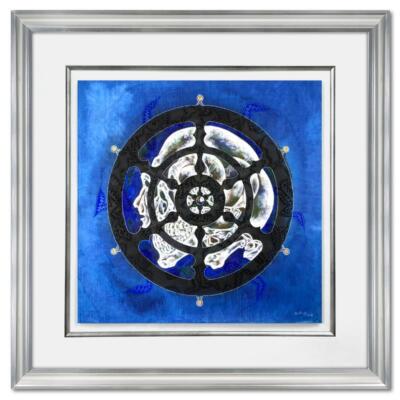 Lu Hong ''Ashtamangala Dravya Wheel'' Framed Hand Signed Original Painting