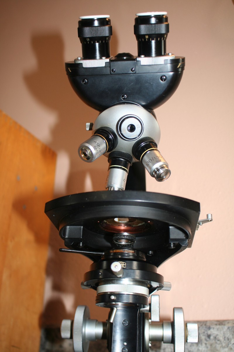 VINTAGE ZEISS WINKEL BINOCULAR MICROSCOPE w/ ORIGINAL WOODEN VINTAGE ZEISS WINKEL BINOCULAR MICROSCOPE w/ ORIGINAL WOODEN