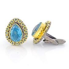 Pear Blue Topaz Gemstone Cufflinks Sterling Silver Gold Plated Jewelry Dad Gift
