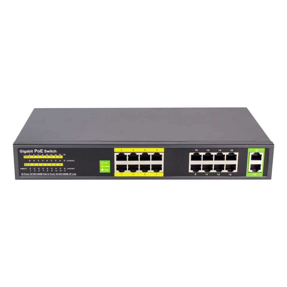 16 Port Gigabit Unmanaged PoE Switch +2 Uplink Network Switch 802.3af/at 300W - Image 4 of 4