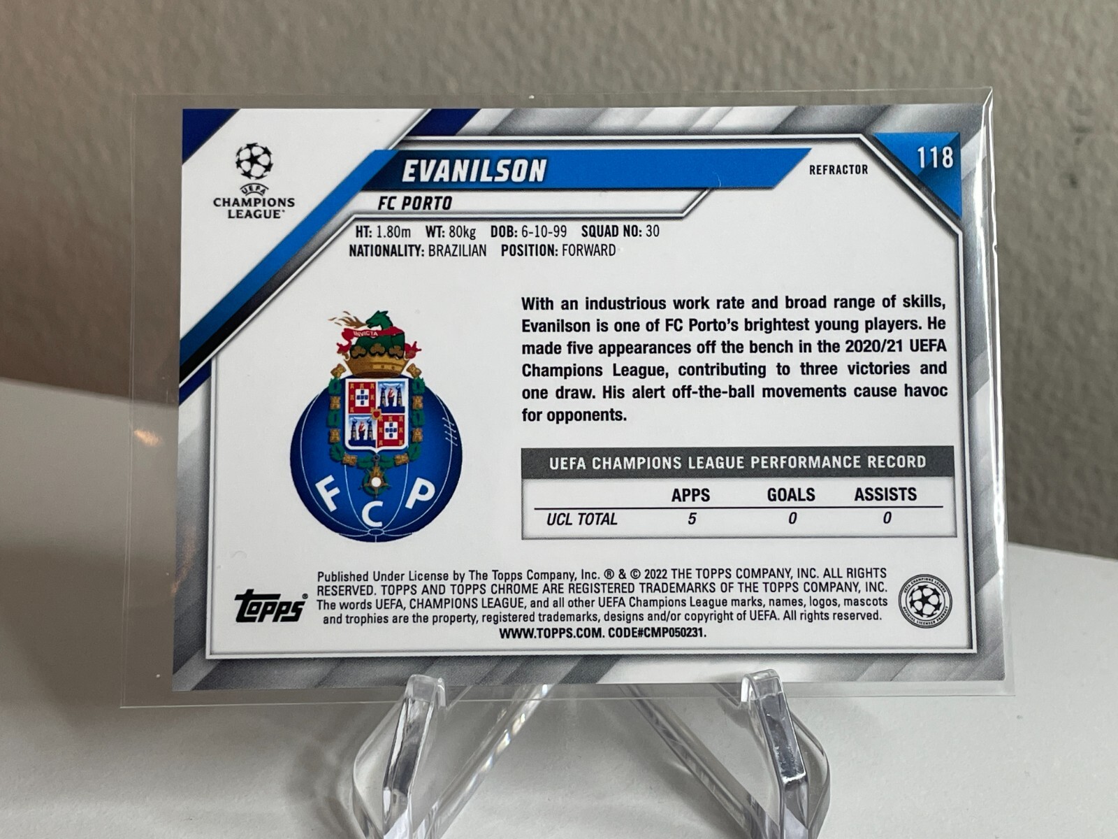 Evanilson REFRACTOR 2021-22 Topps Chrome UEFA Champions League #118 UCL Prizm view 2