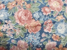 45" wide Pink Floral on Dusty Blue Background Cotton Fabric