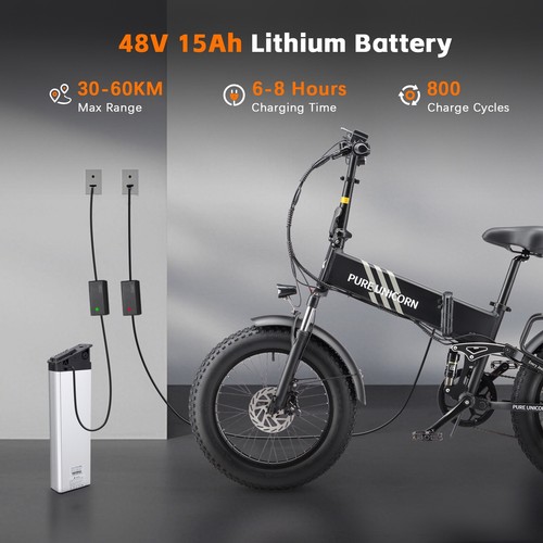 PURE UNICORN U4 Faltbares Elektrofahrrad 48V Batterie 20 Zoll Fat Tire Pedelec - Bild 5 von 20