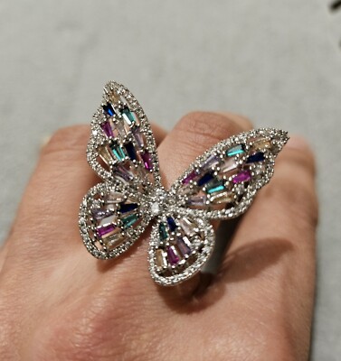 Großer atemberaubender Ring türkisches Design versilbert mehrfarbig Kristall Schmetterling  