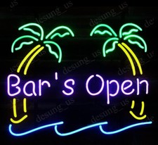 Bar Is Open 24"x20" Neon Sign Lamp Real Glass Decor Display Hanging Pub Beer